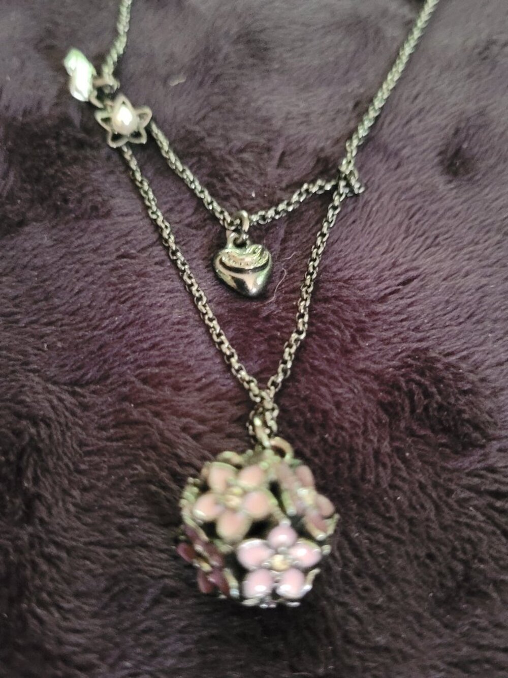 Necklace silver black and pink